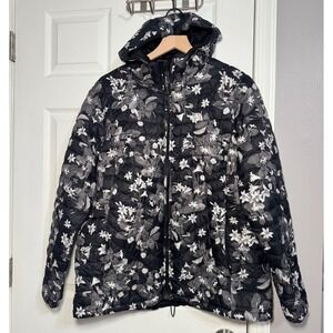 The North Face Women's Thermoball Hooded Floral Puffer Jacket Black White XXL